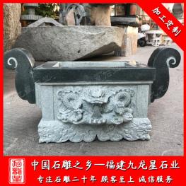 長方形石雕香爐廠家 寺院大理石香爐 雙耳石雕香爐